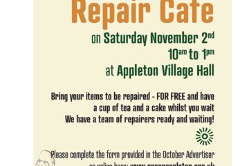 Green Appleton Repair Cafe 2nd November Village Hall 10am