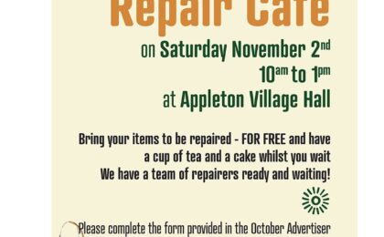 Green Appleton Repair Cafe 2nd November Village Hall 10am